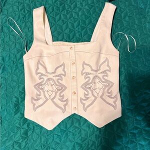Cream Bootstitch Embroidered Women's Tank Top